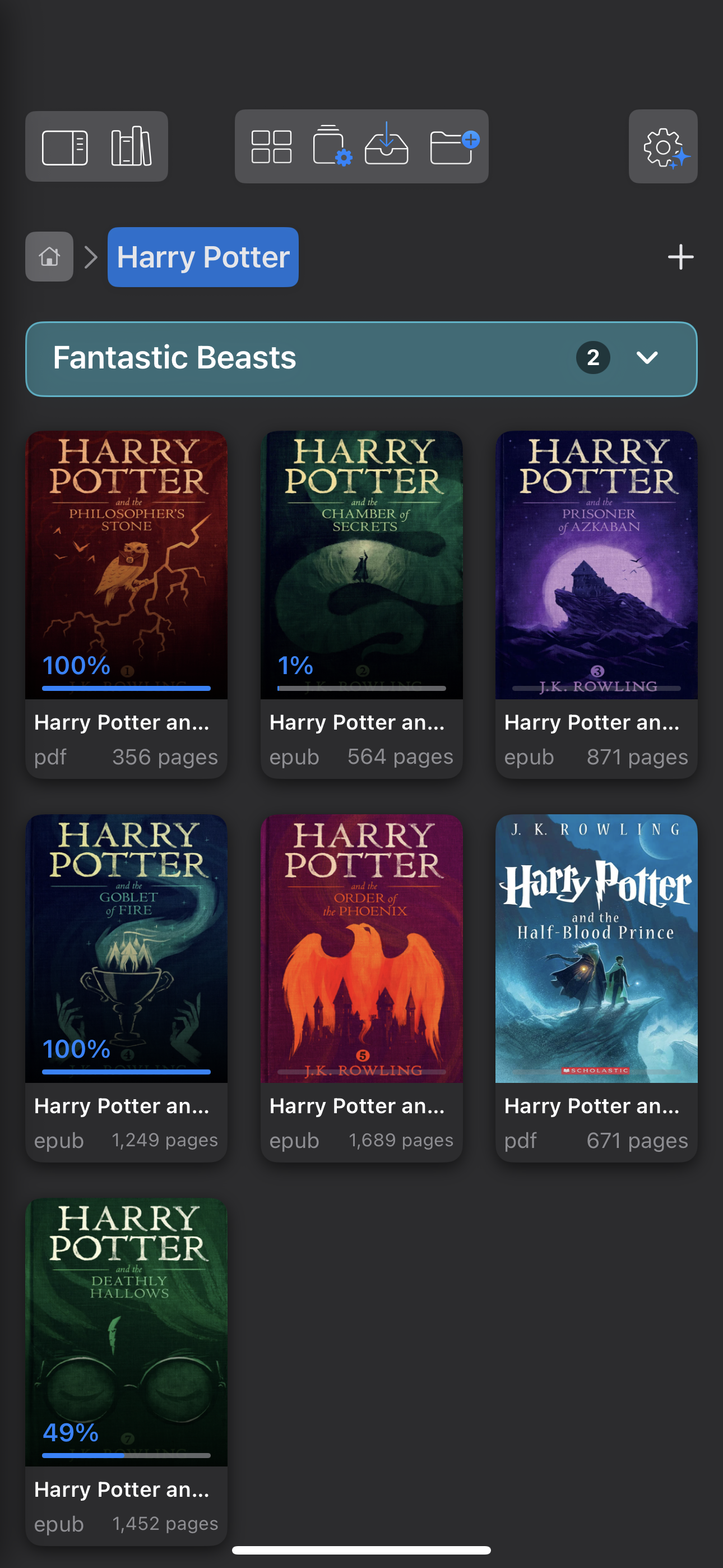 Andrea Reader on iPhone showing customized folders in the library