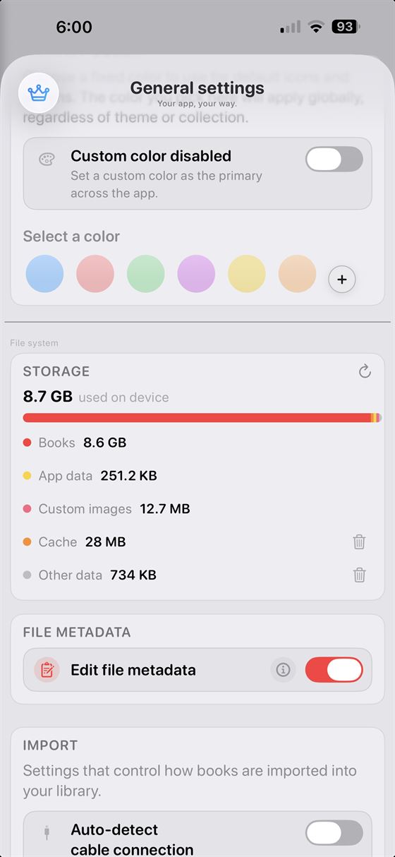 Andrea Reader on iPhone showing reading settings